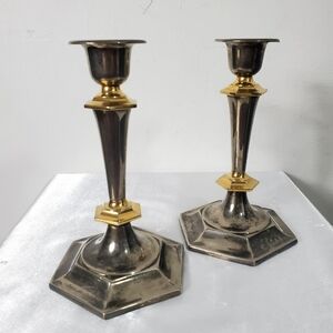 Set of 2 Vintage Candlestick Holder E.P. Lead Silver Brass Candle Holder